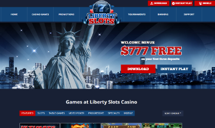 Screenshot of Liberty Slots Casino website.