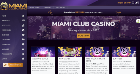 Screenshot of Miami Club Casino website.