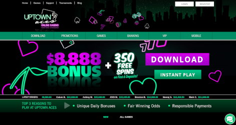 Screenshot of Uptown Aces Casino website.
